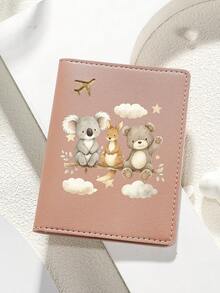 1pc Cartoon Print Passport Holder - Cute Koala, Kangaroo And Bear With Stars And Clouds Travel Organizer - Birthday Gift For Wife, Girlfriend, Best Friend, Holiday Gift - Multicolor - View 5