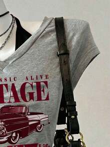 Camiseta de mujer casual de cuello en V retro, con atar, de manga corta y contraste de color, adecuada para el verano - Gris Claro 2 - Ver 5