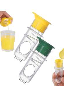 1个塑料手动柑橘榨汁器，迷你柠檬榨汁器，橙汁压榨器，轻松榨汁，保鲜厨房工具，适用于厨房、户外和餐厅 - 彩色 - 查看 3