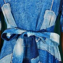 Plus Size Elegant Lace-Up Short Sleeve Flared Dress, New Style 2026 For Women - Denim - View 4