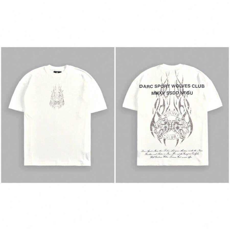 DARC Wolf Head American Style Brand T-Shirt With Unique Buddha Hand Print, Short Sleeve Round Neck Top - T251004 Trắng - Xem 1