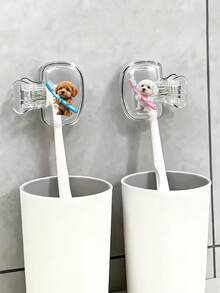 Cute 2 Teddy Dogs Holding Hands Toothbrush Pattern Portable Toothbrush Head Cover Storage Box Toothbrush Protective Cap Holder, Essential Bathroom Accessory For Home, Business Travel, Daily Use, Outdoor Outings, Back To School Gift - Multicolor - View 10