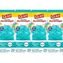 Glad ForceFlex MaxStrength Tall Kitchen Trash Bags (13 Gallon) - Bahama Bliss + Febreze. Triple-Layer Strength Resists Tears/Punctures, ForceFlex Technology Stretches With Heavy Loads. Febreze Freshness Eliminates Odors, Long-Lasting Tropical Scent. Fits Standard Tall Kitchen Bins, Secure Drawstring Closure. - 1 - Xem 1