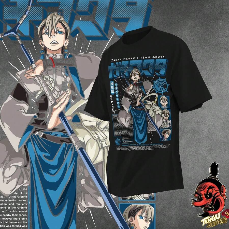 Camiseta estampada Zanka Enjin Rudo Gachiakuta Anime Tshirt M1en WoM1en Oversized Y2k Short Sve Gift for Fans Ropa de alta calidad Camiseta de algodón suave de 220 g para hombres y mujeres, hecha de tela premium duradera y agradable para la piel con un tacto suave, adecuada para todas las formas corporales y para uso diario. Tops casuales transpirables y ligeros, conjuntos elegantes a juego para otoño, perfectos para la vida diaria, actividades al aire libre, viajes, vacaciones y varias fiestas temáticas durante todo el año. - Negro - Ver 1