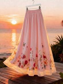 Flora Isola Flora Isola Falda A-Line elegante de mujer con bordado de flores 3D en malla para primavera/verano - Rosa 2 - Ver 1