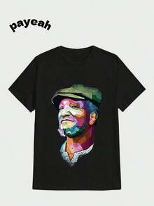 Camiseta con Estampados Retro de Personajes de Películas Payeah, Estampado Digital Casual, Camiseta de Algodón Grueso Puro - Negro - Ver 1