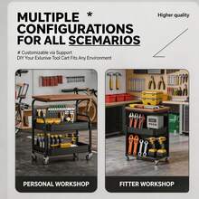Heavy-Duty Mobile Tool Cart, Three-Tier Multi-Functional Tool Storage Cart, Equipped With Pegboard Storage Rack, Solid Wood Workbench, And Lockable Caster Wheels. Suitable For Garages, Workshops, Auto Repair Shops, And Warehouses. Industrial-Grade Storage Rack. - White - View 5