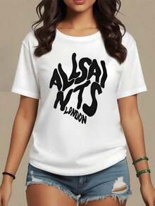 Artistic Text That Represents The Energy Of London And The Strength Of Individuality With Fluid Letters That Evoke Movement And Freedom. Women's T-Shirt, 100% Cotton, Soft To The Touch And Comfortable Fit, Ideal For Casual Wear, Maija Curvy Women. - 白色 - 查看 9