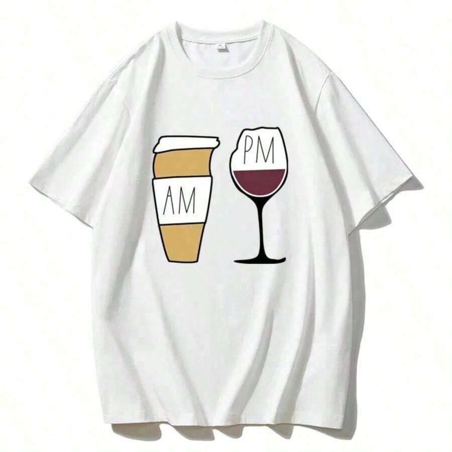 COOL SUMMER Women's Cartoon Fish Print T-Shirt, Soft Cotton, Short Sleeve, Vintage Style, Unisex, Loose Fit, Cotton, Round Neck, Casual Street Style, Blouses For Women, Women's T-Shirts, Casual Blouses For Ladies. - 白色 5 - 查看 1