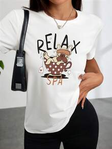 Casual White Lace Top For Women With A Comfortable Teacup Print Featuring A Dog, Perfect For Everyday Outings And Leisure. - 白色 - 查看 1