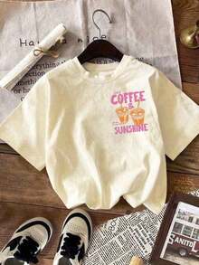 CURVE+ Iced Coffee And Sunshine Shirt, Iced Coffee Shirt, Coffee Lover Gifts, Summer Tshirt, Summer Vibes Shirt, Coffee TShirt Blusas para mujer  Ropa deportiva estilo Y2K, cuello redondo, 100% algodón, tejido suave, manga corta. - Albaricoque - Ver 3