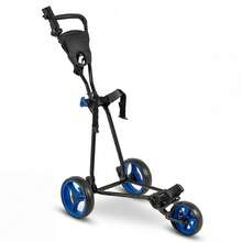 GOFLAME Folding Golf Pull Trolley 3-Wheel Golf Push Cart With Scoreboard Storage Net Umbrella & Cup Holder - Blue - View 7