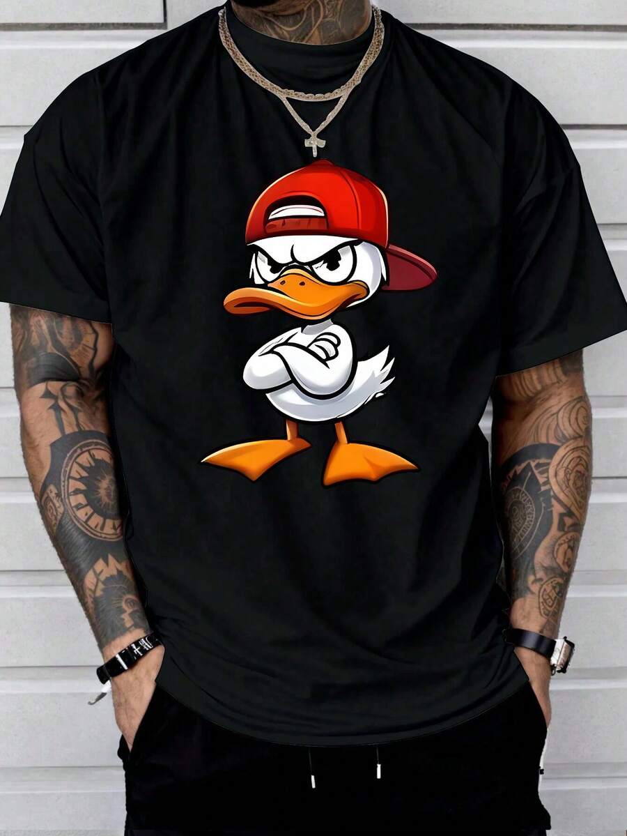 Camiseta de manga corta estampada de moda para hombre - Negro - Ver 1