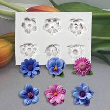 1 khuôn silicon hình hoa 6 ngăn, thích hợp làm nến thơm và xà phòng thủ công - Đồ dùng thủ công, quà tặng trang trí sinh nhật, Ngày của Mẹ, Ngày Valentine. - Khuôn hoa sen màu xám 6 cánh - Xem 4