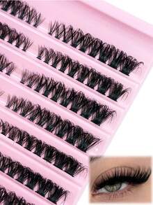 10 Rows Lash Clusters Kit Fluffy Cat Eye Lashes Volume Wispy Individual Lashes Dramatic Eyelash Clusters Natural Look DIY Eyelash Extension Natural Long False Eyelashes Thick Curl Tail Elongated Eyelashes Reusable Cluster Lashes At Home,Perfect For Daily Life,Wedding,Party,Travel Lash Clusters Kit - C - View 2