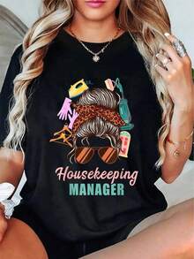 Camiseta de manga corta 100% algodón para personal de limpieza, gerentes de mantenimiento, personal de limpieza de hoteles y empleados domésticos. Camiseta gráfica informal para hombre y mujer, estilo vintage urbano, unisex, holgada, de algodón puro. - Negro - Ver 5