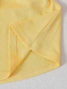 Baby Girl Casual Ribbed Fabric Collar With Ruffle Trim, Camel Embroidery Ruched Dress, Comfortable Summer Outfit For Daily & Outdoor Wear - Yellow - View 8