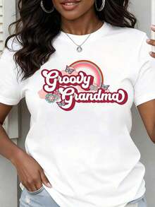 Camiseta de Cuello Redondo para Mujer con Estampado de Mariposas y Flores Arcoíris, Manga Corta, Estilo Casual de Verano, Regalo para Abuela - Blanco - Ver 1