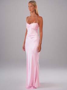 Strapless Sequin Satin Maxi Dress 2026 Open Back Party - Red - View 4