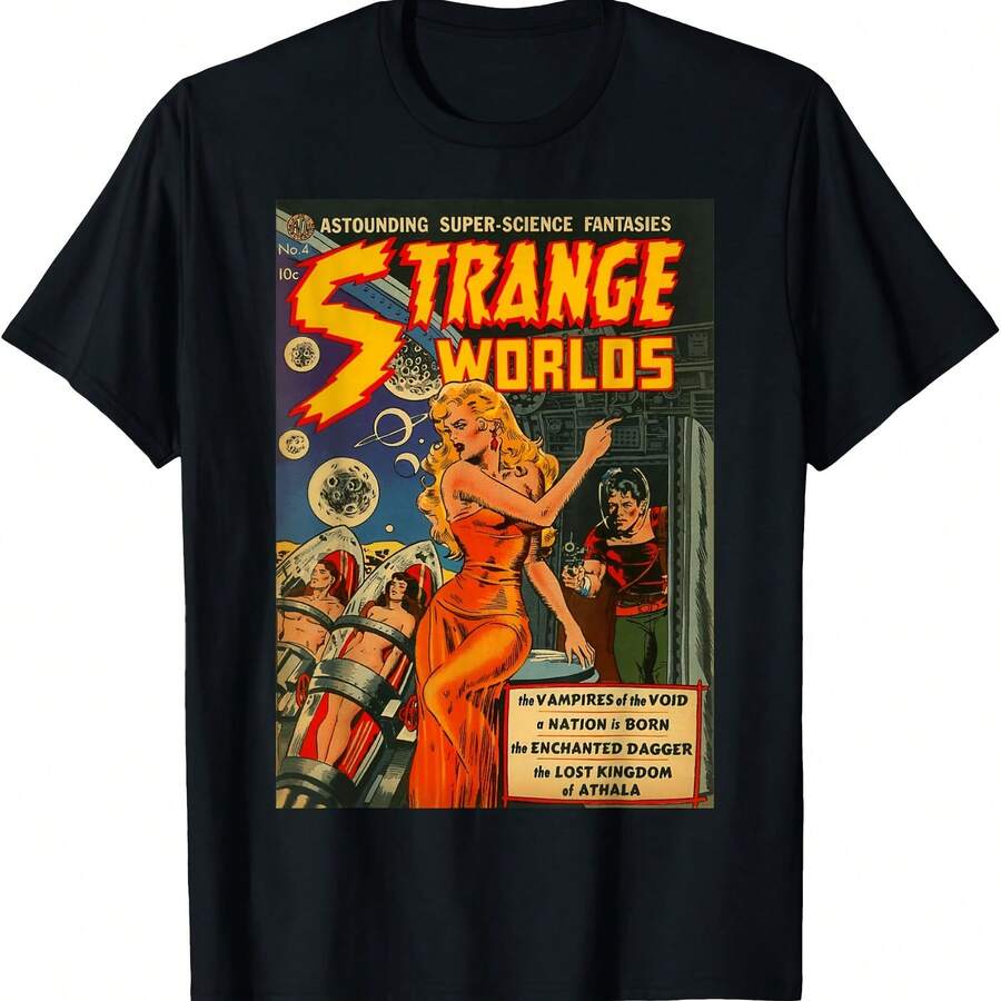 Sci Fi Pin Up Girl Science Fiction Vintage Horror Comic Book T-Shirt - Black - View 1