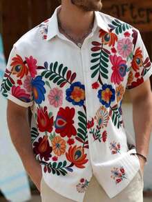 GOLDREDY Men's Summer Vacation Casual Commute Minimalist Floral Print Shirt - White - View 6