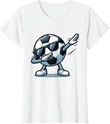 Camiseta de Cuello Redondo para Mujer con Diseño Divertido de Jugador de Fútbol y Balón de Fútbol - Negro - Ver 1
