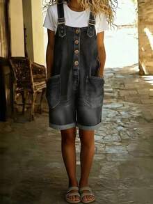 Women's High Waisted Denim Overalls Loose Fit Slimming Summer New Short Shorts Popular Style Denim Jumpsuits For Women - trắng - Xem 8