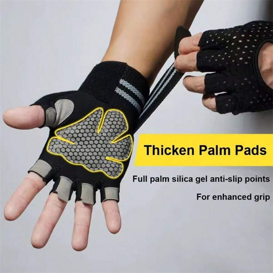 LOTANK 1 Pair Unisex Breathable Mesh Fitness Gloves With Wrist Support, Half Finger Anti-Slip Gym Gloves For Strength Training, Suitable For Various Workouts And Bodybuilding - Multicolor - View 1