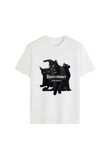 Camiseta de mujer moderna, informal, para fiestas y para estar en casa, 100% algodón, corte holgado. Camiseta de manga corta vintage para mujer con estampado gótico de 3 gatos negros Spacehunter, estilo retro americano Y2K Spice Girl, corte holgado y transpirable, ideal para salidas diarias, reuniones de chicas, festivales de música, uso en el campus o moda para el día a día. - Blanco - Ver 3
