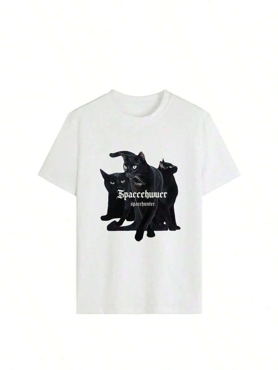 Una camiseta de manga corta con estilo retro americano, diseño holgado, estampado (los pantalones son solo sugerencias de estilo), camiseta gruesa multicolor, material 100% algodón, estampado moderno, adecuada tanto para hombres como para mujeres, estilo nuevo de primavera/verano/otoño, transpirable y cómoda, sencilla y versátil, la elegante camiseta unisex con estampado tropical es muy adecuada para vacaciones, Halloween y fiestas del Día de la Independencia de México. - Blanco - Ver 1