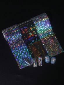 10款炫彩全息美甲转印贴纸，激光星空闪粉美甲贴，全覆盖闪亮花卉美甲贴花，DIY美甲用品，女士适用 - 彩色 - 查看 5
