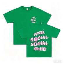 1 Pcs Cotton Double-Sided Printed, Anti Social Club Printed T-Shirt, Suitable For Daily Wear, Casual Summer Wear, Slightly Elastic, Breathable, Outdoor Holiday Sports, Gift T-Shirt, Holiday Gift, Perfect Gift. - màu xanh lá - Xem 1