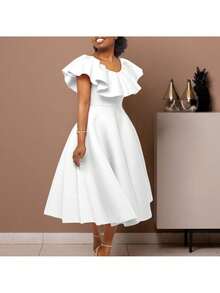 Elegant Summer Dress With Ruffles And A Full Skirt - 白色 - 查看 3