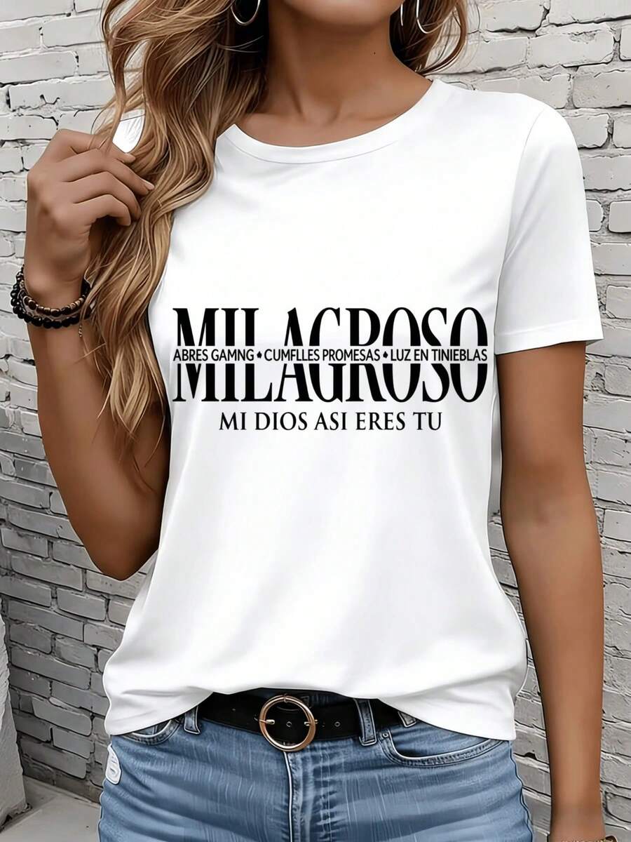 Camisetas de manga corta para mujer en blanco y negro, adecuadas para el ocio diario, el hogar y los viajes al aire libre.Dios Abre Puertas Cumpre Promesas Luz En La Oscuridad Camiseta Mujer Casual Fe Cristiana Inspiración Religiosa Top Regalo Para Fiestas - Blanco - Ver 1