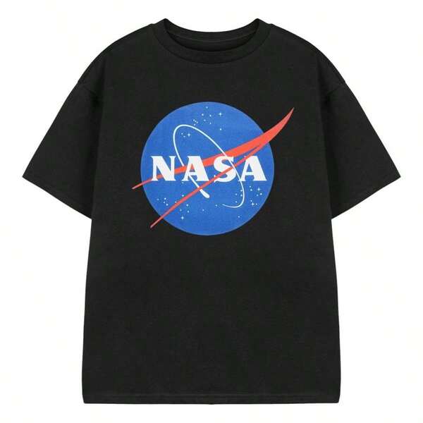  Vanilla Underground X Officially Licensed NASA Unisex Kids Black Classic Logo Short Sleeved T-Shirt