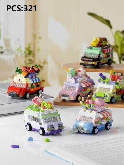 6pcs Cute Mini Food Truck Building Block Set, Including Cartoon Ice Cream, Fruits, Hot Pot, Hamburger, Candy, Flowers, DIY Assembly Creative Desktop Decor, Suitable For Adult Holiday Birthday Gifts, Stress Relief Building Blocks, Exquisite Home Decor Micro Building Blocks, Ideal For Boys And Girls Halloween, Christmas, Graduation, Back To School, Independence Day And Other Holiday Gifts.