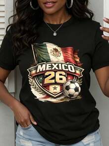 1 Piece Women's Crew Neck T-Shirt With Mexican Flag Print And Number 26, Casual Sporty Style For Football Fans And Everyday Wear, 180g 100% Cotton - 白色 - 查看 6