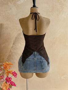 Camiseta asimétrica con decoración de conchas marinas, adecuada para vacaciones en la playa, verano - Café integral - Ver 2