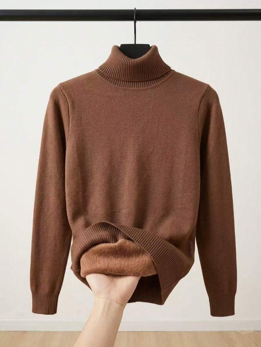 ACME MADE IN CHINA Long-Sleeved Thermal Turtleneck Sweater, Slim Fit, Thermal Lining, Autumn/Winter. - 棕色的 - 查看 1