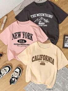 Prenda individual, no un conjunto de 3 piezas, 1 piezas/set de camisetas de manga suitable for streetwear, Top oversized cuello redondo daily outings, camping, concerts, hip-hop, rock, and rap events Nuevas camisetas de manga corta de mujer con cuello redondo, corte holgado y diseño de patrones lindos, para uso casual y diario/vacaciones. Nuevo conjunto de verano de mujer con estampado divertido de hitos, 3 piezas de manga corta. - Negro - Ver 8