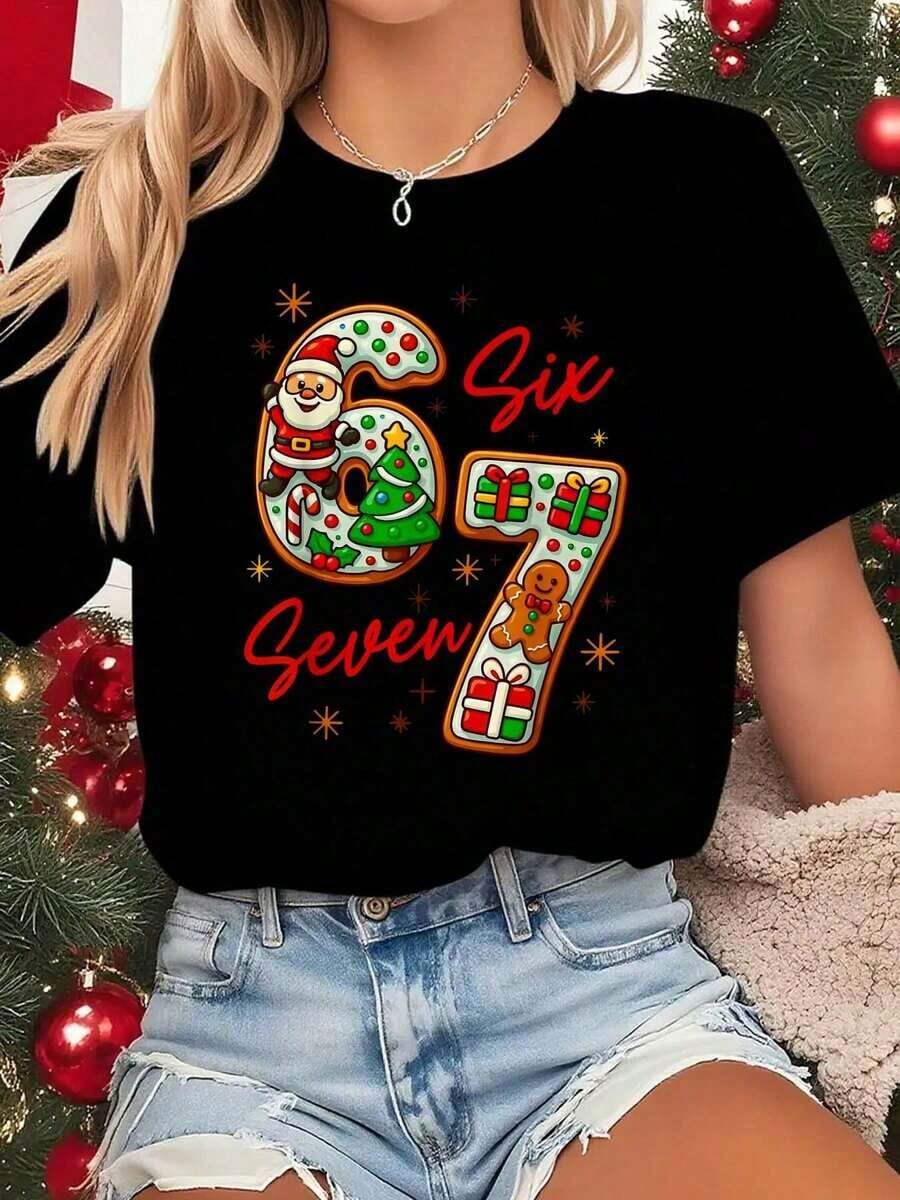 1 Piece Of Raggedy Ann & Andy Women's Plus Size Graphic Print T-Shirt, Casual Short Sleeve Crew Neck Tee, Medium Stretch Fabric, All-Season Comfort, Fashionable Summer Top, 180g 100% Cotton, Designs Are Fully Printed. Unisex. - 黑色 4 - 查看 1