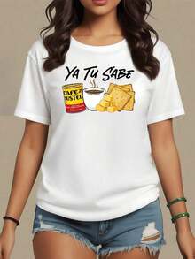 Taza de café humeante junto a galletas crujientes y cubos de queso evocando un desayuno acogedor camiseta de mujer 100% algodón 220g,maija mujer curvy. - Blanco - Ver 9