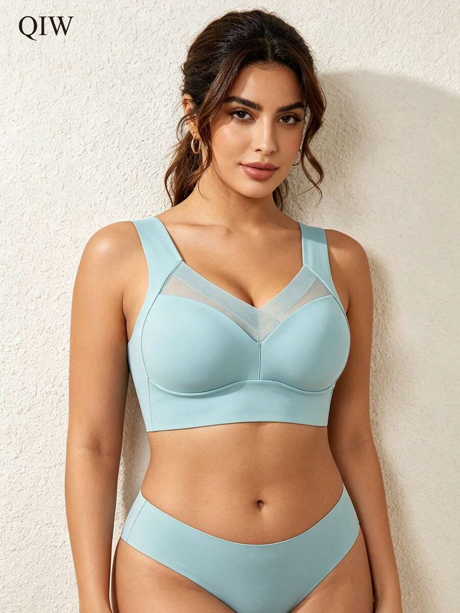 1 Áo ngực nữ, Đồ lót hở lưng liền mạch, Áo ngực một mảnh, Áo ngực không gọng và có đệm, Áo ngực ngủ và tập yoga, Thoải mái và thoáng khí, Không gò bó, Màu xanh nhạt, Đồ lót, Màu xanh nhạt mát mẻ