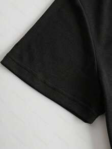Conjunto de Camiseta de Manga Corta Estampada Casual de Verano para Mujer - Negro - Ver 2