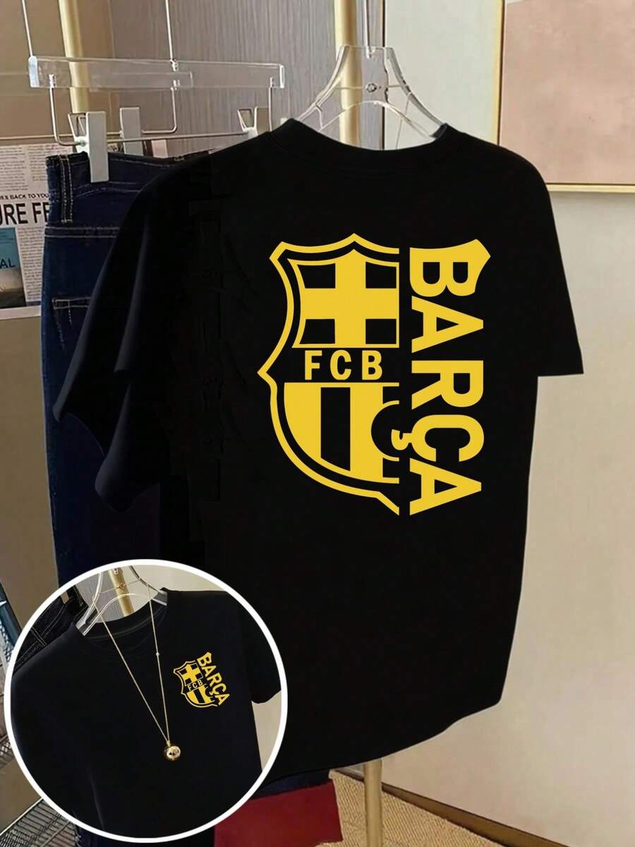 Camiseta de Fútbol de Manga Corta para Mujer con Logo y Estampado del Equipo - Inspirada Oficialmente, Clubes e Patrocinadores Icónicos, Ropa Casual Cómoda con Cuello Redondo para Fans, Lavable a Máquina (Marca FCB) Y2k Camiseta Camisa De - Blanco - Ver 1