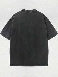 Estilo Americano Dulce y Fresco, Lazo con la Letra USA, Camiseta Batik de Alta Calidad Lavada de 230g, Corte Holgado, Regalo para el Día de la Independencia, Regalo para las Fiestas, Cuello Redondo, Manga Corta, Camiseta para Hombre, Estampada, Adecuada para Todas las Temporadas - Negro - Ver 2