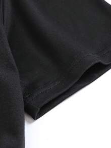 Camiseta de Mujer con Estampado de Letras de Dibujos Animados, Estilo Casual Holgado - Negro - Ver 5