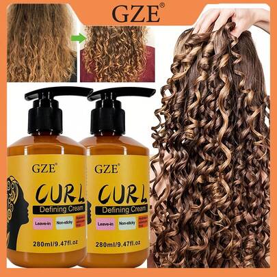 Bộ 2 hộp kem tạo kiểu tóc xoăn GZE 3 trong 1, dầu xả không cần xả lại, không gây bết dính, dưỡng ẩm và loại bỏ tóc xơ rối.