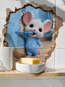 2D Realistic Mouse Hole Wall Sticker, Cute Mouse Brushing Teeth Creative Design, Waterproof Oil-Proof Easy To Clean Self-Adhesive Wall Decal, Suitable For Bathroom, Kitchen, Bedroom, Living Room, Unique Funny Home Decor, Perfect For Rental Renovation - 1PC - View 8