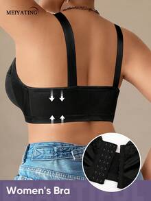 MEIYATING Plus Size Women Lace Wireless Bra, Sexy Lingerie Lift And Gather Bust Support - Black - View 3